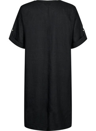 Kurzärmeliges Kleid aus 100% Leinen, Black, Packshot image number 1