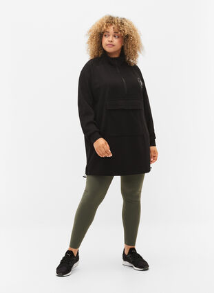 Langes Sweatshirt mit Tasche und Reißverschluss, Black, Model image number 2