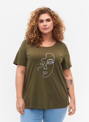 T-Shirt mit Glitzerprint aus Baumwolle, Ivy G. Shimmer Face, Model image number 0