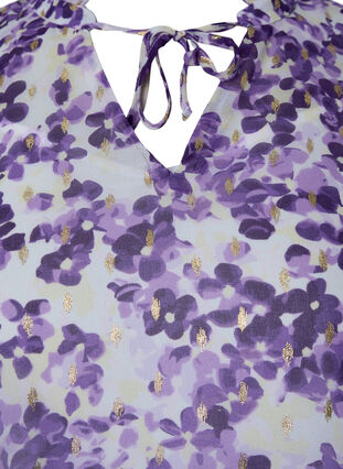 Tunika mit Blumendruck und Lurex, Beige/Purple Flower, Packshot image number 2