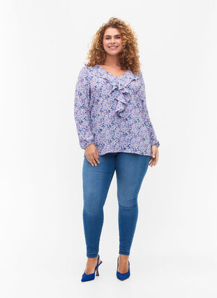 Bedruckte Bluse mit Rüschen , Purple Ditzy Flower, Model image number 2