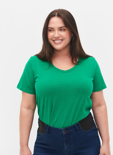 Einfarbiges basic T-Shirt aus Baumwolle, Jolly Green, Model image number 0