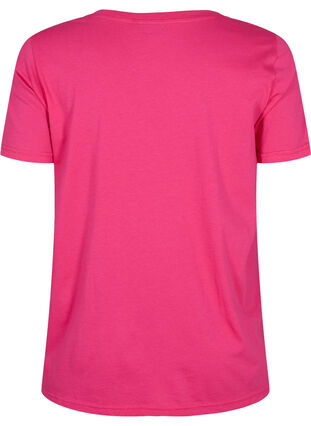 T-Shirt aus Baumwolle mit V-Ausschnitt und Druck, Fuchsia Purple Love, Packshot image number 1