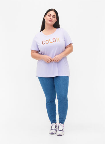 T-Shirt aus Baumwolle mit Print, Lavender COLOR, Model image number 2