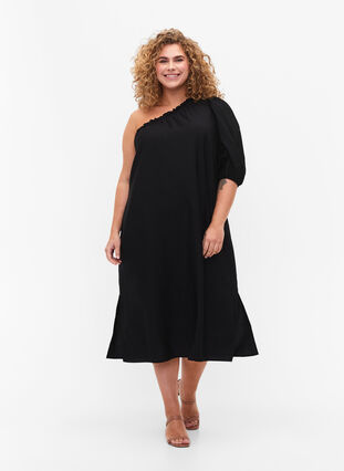 One-Shoulder-Kleid aus Viskose, Black, Model image number 0