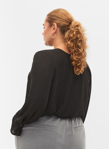 Unifarbene Bluse mit langen Ärmeln, Black, Model image number 1