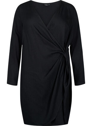 Langärmeliges Kleid aus Viskose mit Wickeloptik, Black, Packshot image number 0