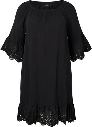 Kleid aus Baumwolle mit Broderie Anglaise, Black, Packshot image number 0