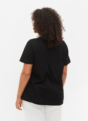 T-Shirt aus Baumwolle mit V-Ausschnitt und Druck, Black W. Love, Model image number 1