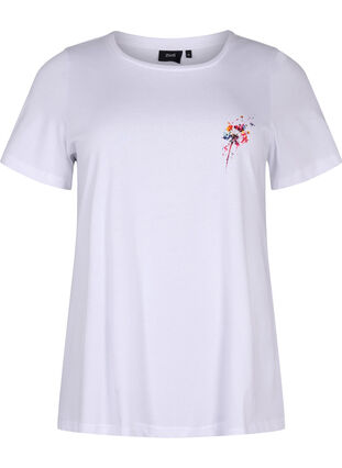 T-Shirt aus Baumwolle mit Aufdruck, Bright White FLOWER, Packshot image number 0