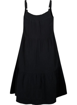 Einfarbiges Trägerkleid aus Baumwolle, Black, Packshot image number 1