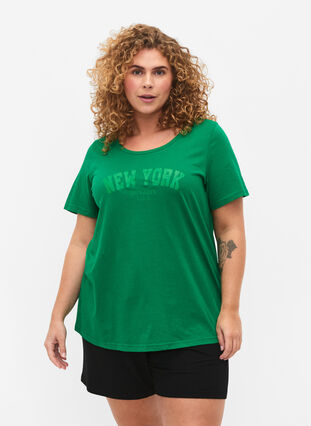 T-Shirt aus Baumwolle mit Textprint, Jolly Green W. New, Model image number 0