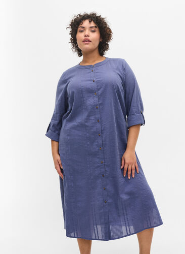 Hemdkleid aus Baumwolle mit 3/4-Ärmeln, Nightshadow Blue, Model image number 0