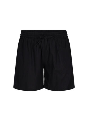 Lockere Shorts aus einer Baumwollmischung mit Leinen, Black, Packshot image number 0