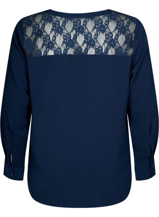 Langärmelige Bluse mit Spitzendetail , Navy Blazer, Packshot image number 1