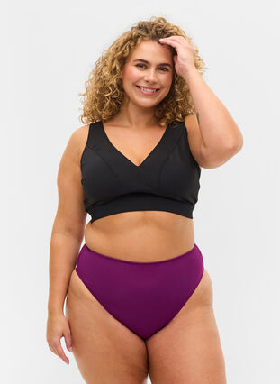 Hochtailliertes Bikiniunterteil, Dark Purple, Model image number 0