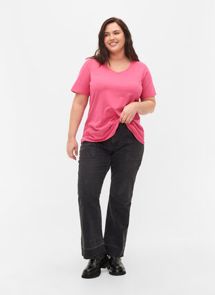 Einfarbiges basic T-Shirt aus Baumwolle, Hot Pink, Model image number 2