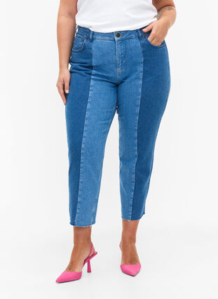 Cropped Vera jeans mit Colorblock, Blue denim, Model image number 3