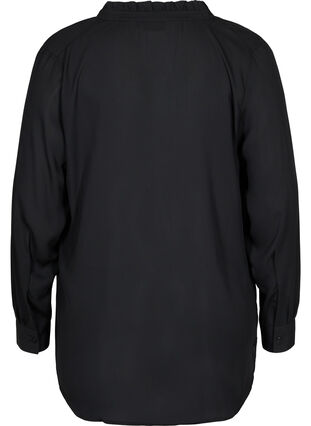 Langarmhemd mit Rüschenkragen, Black, Packshot image number 1