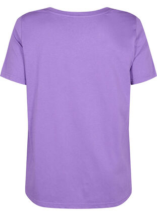 T-Shirt aus Baumwolle mit Druck und V-Ausschnitt , Deep Lavender ORI, Packshot image number 1