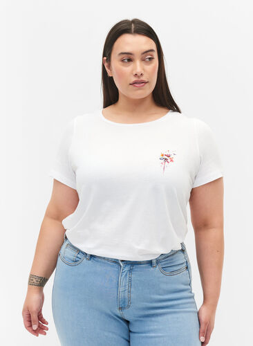 T-Shirt aus Baumwolle mit Aufdruck, Bright White FLOWER, Model image number 0