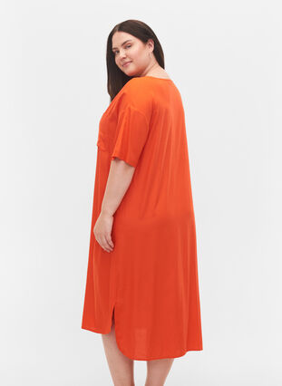 Kurzärmeliges Hemdkleid aus Viskose, Mandarin Red, Model image number 1
