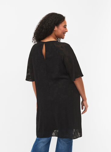 Kleid mit Struktur und kurzen Ärmeln, Black, Model image number 1