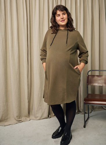 Schwangerschaftskleid aus Sweat mit Kapuze, Ivy Green, Image image number 0