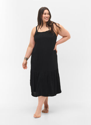 Langes Strandkleid aus Viskose, Black, Model image number 0
