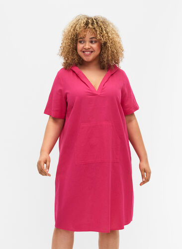 Kurzärmeliges Kleid mit Kapuze, Beetroot Purple, Model image number 0