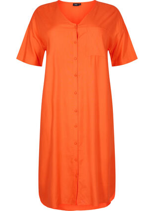 Kurzärmeliges Hemdkleid aus Viskose, Mandarin Red, Packshot image number 0