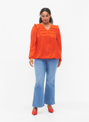 Langärmlige Bluse mit Rüschendetails, Orange.com, Model image number 3