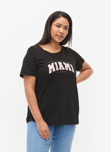 Baumwoll-T-Shirt mit Print-Detail, Black MIAMI, Model image number 0