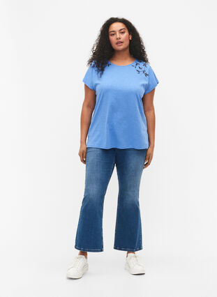 T-Shirt aus Baumwolle mit Blattprint, Ultramarine C Leaf, Model image number 2