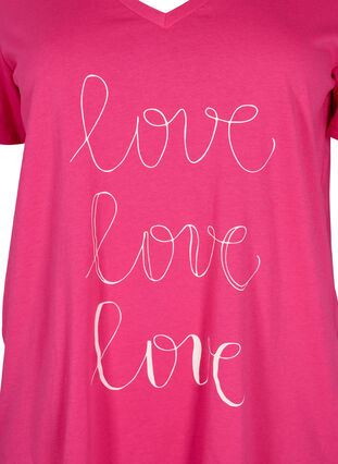 T-Shirt aus Baumwolle mit V-Ausschnitt und Druck, Fuchsia Purple Love, Packshot image number 2