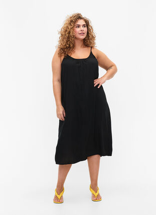 Ärmelloses Midi-Kleid aus Viskose, Black, Model image number 0