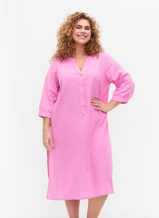 Langes Shirt-Kleid mit 3/4-Ärmeln, Begonia Pink, Model image number 0
