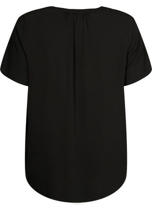 Bluse mit kurzen Ärmeln und V-Ausschnitt, Black, Packshot image number 1