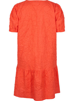 Strukturiertes Kleid mit kurzen Puffärmeln, Mandarin Red, Packshot image number 1