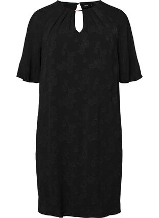 Kleid mit Struktur und kurzen Ärmeln, Black, Packshot image number 0