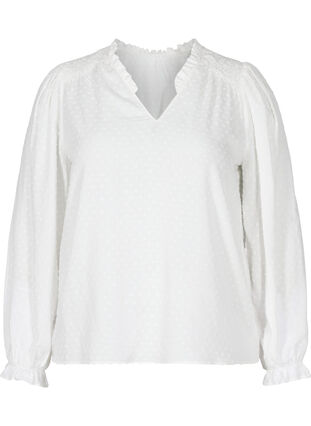 Langärmelige Bluse mit Smock- und Rüschendetails, Bright White, Packshot image number 0