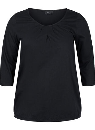 Einfarbige Bluse mit 3/4-Ärmel aus Baumwolle, Black, Packshot image number 0