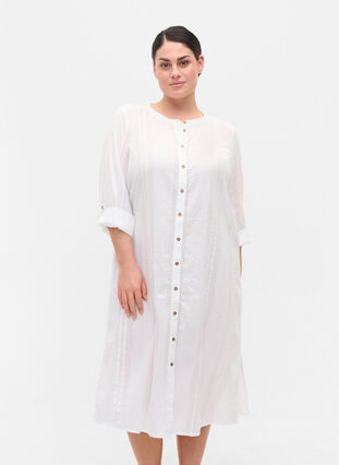 Hemdkleid aus Baumwolle mit 3/4-Ärmeln, Bright White, Model image number 0