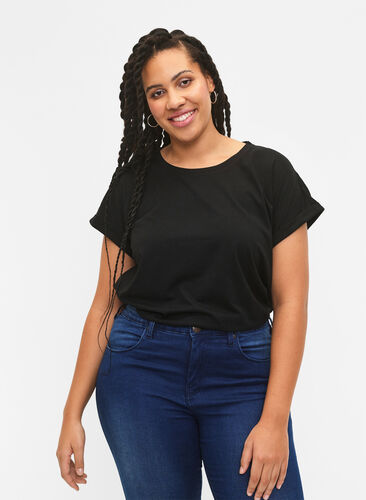 Kurzärmeliges T-Shirt aus einer Baumwollmischung, Black, Model image number 0