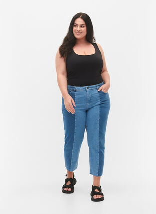 Cropped Vera jeans mit Colorblock, Blue denim, Model image number 0