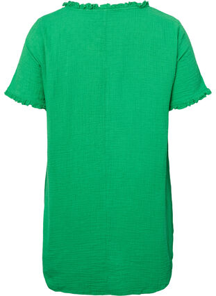 Kurzärmelige Baumwolltunika mit Rüschen, Bright Green, Packshot image number 1