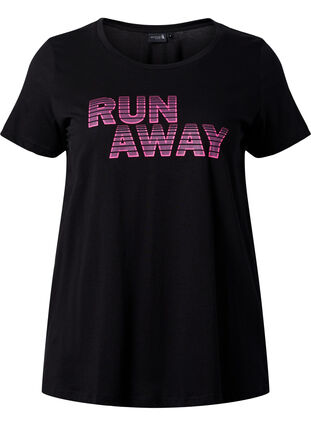 Trainings-T-Shirt mit Print, Black w. Run Away, Packshot image number 0