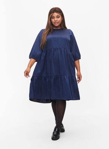 Kleid mit Rückenausschnitt und 3/4-Ärmeln, Maritime Blue, Model image number 0