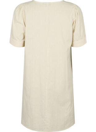 V-Ausschnitt-Kleid aus Baumwollmischung mit Leinen, Sandshell, Packshot image number 1