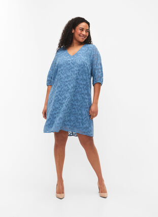 Kurzärmeliges Kleid mit Struktur, Coronet Blue, Model image number 2